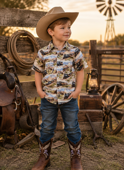 Western Train Pearl Snap Shirt | Toddler's Cowboy Short Sleeve