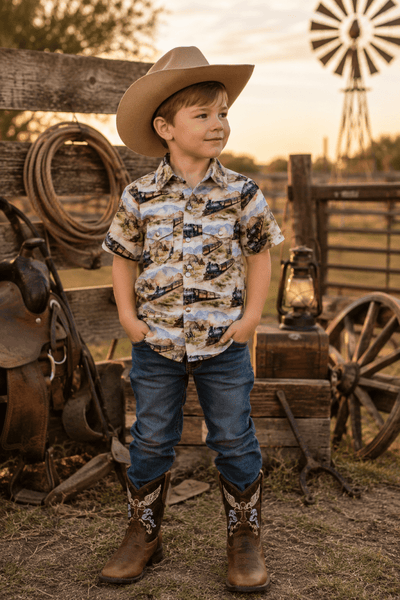 Western Train Pearl Snap Shirt | Toddler's Cowboy Short Sleeve