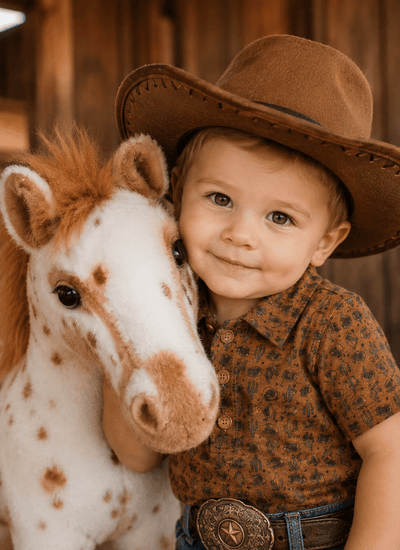 Western Boys Buckle Polo Shirt - Bucking Bronc & Cactus Print