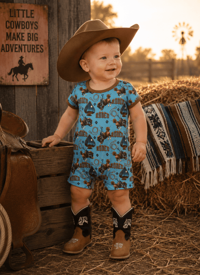 Blue Horizon Rodeo Boy Romper | Western Baby Clothes
