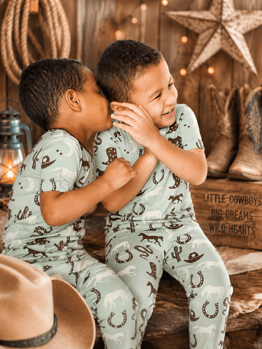 Little cowboys in western pajama sets