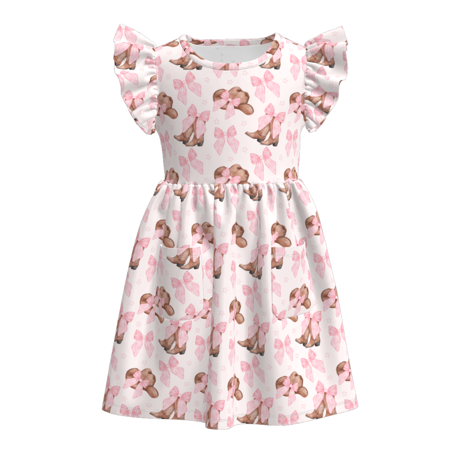 Dress with pink and brown floral pattern on a white background