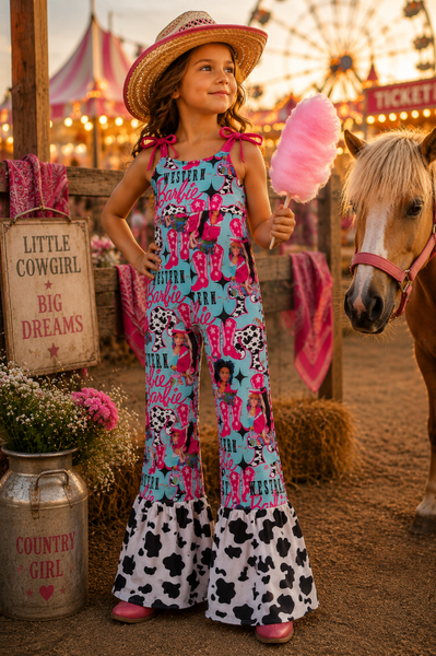 Western Doll Pink Cowgirl Bell-Bottom Romper for Toddlers - Western Style Kids Clothing