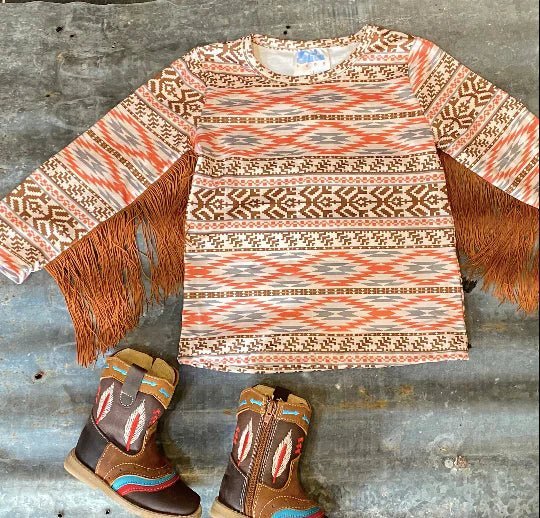 Saddle Sweetheart Off-Shoulder Aztec Onesie and Shirt
