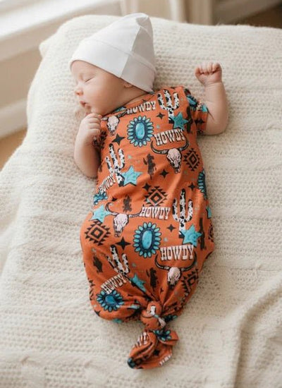 Newborn Western Howdy Knotted Gown | Baby Boy Western Clothes