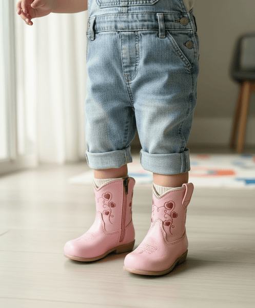 Pink Heart Cowgirl Boots for Toddlers & Kids | Genuine Leather Baby Cowgirl Boots