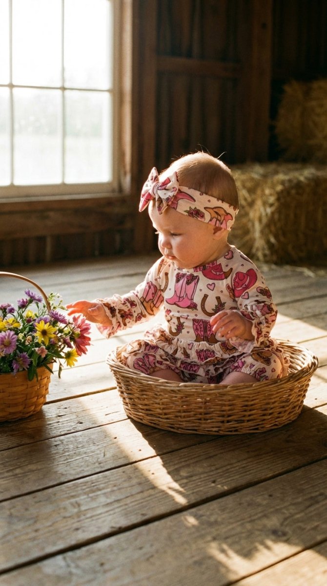 Pink Western Boot & Horseshoe Baby Gown