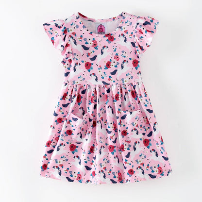 Pink floral dress with pony pattern on a white background