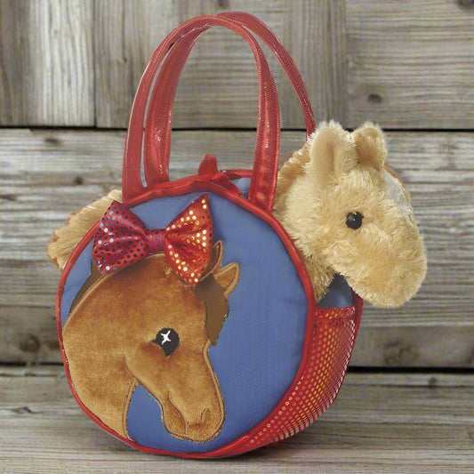 Plush horse in bow purse