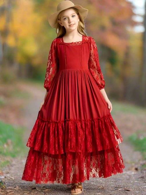 Red Canyon Lace Long-Sleeve Tiered Dress image 0