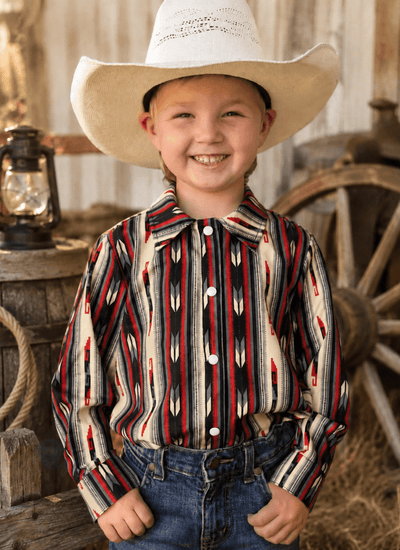 Western Roots Kids Long Sleeve Shirt - Aztec Elegance with Snap Fasteners