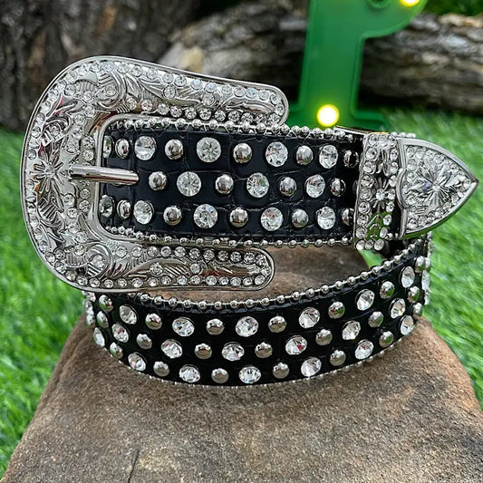 Sparkling Cowpoke: Black Glitter Rhinestone Belt for Kids image 0
