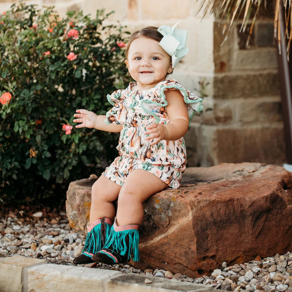 Desert Dasher Horse Romper – Baby & Girls Western Romper, Sizes 6M– Size 7