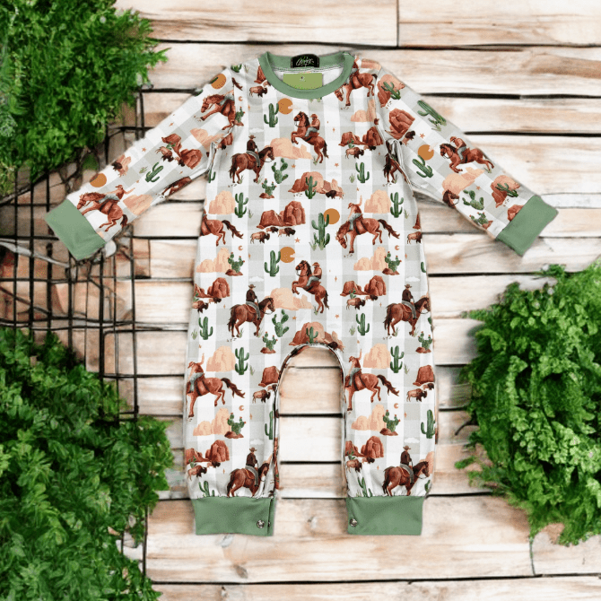 Plaid Western Boy Romper – Boutique-Style Outfit for Little Cowboys