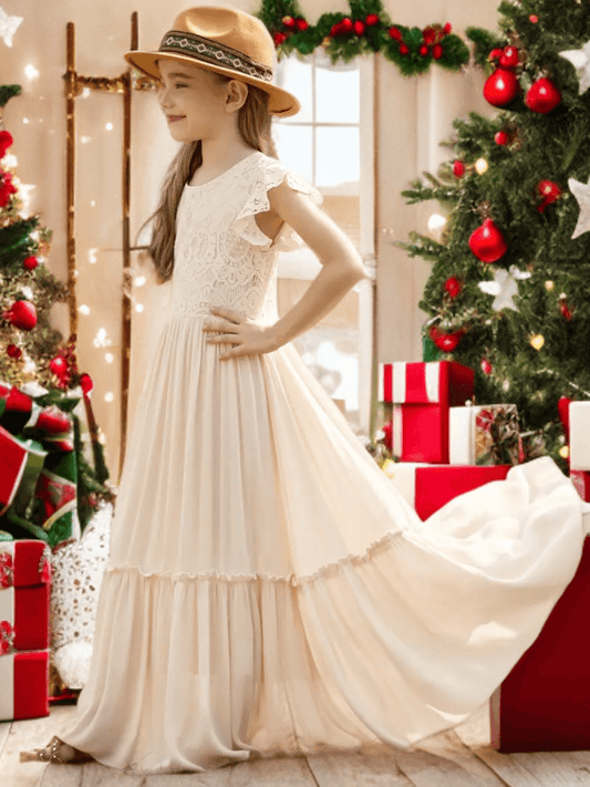 Western Floral Lace Maxi Dress for Girls — Elegant Cowgirl Dress