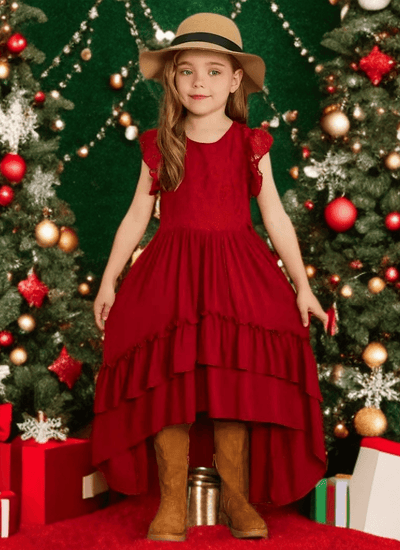 Lace & Lassos: Ruffle Trim High-Low Tail Dress for Little Cowgirls!