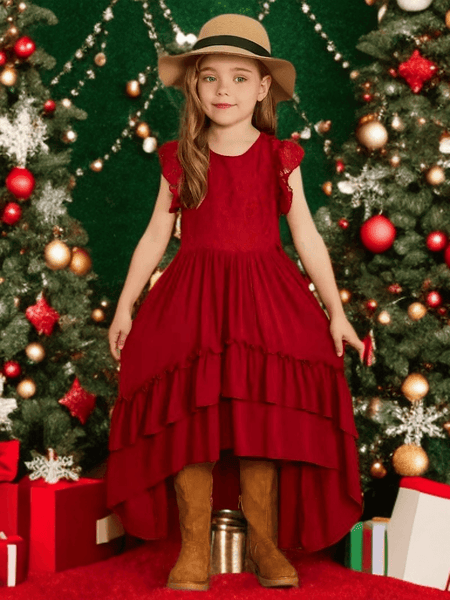 Lace & Lassos: Ruffle Trim High-Low Tail Dress for Little Cowgirls!
