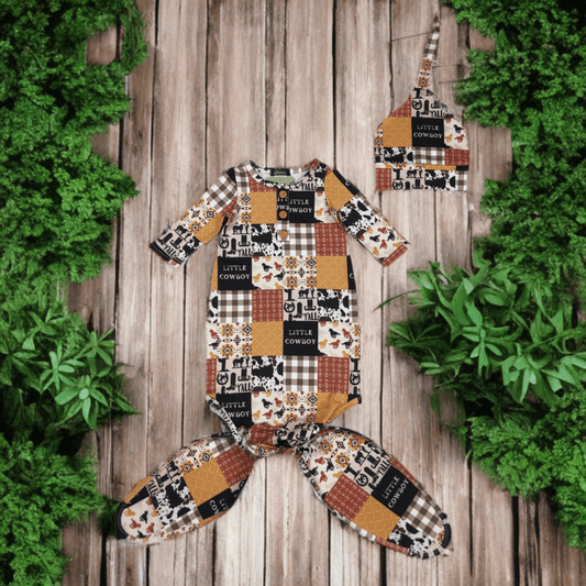 Little Cowboy Knotted Gown with Matching Hat