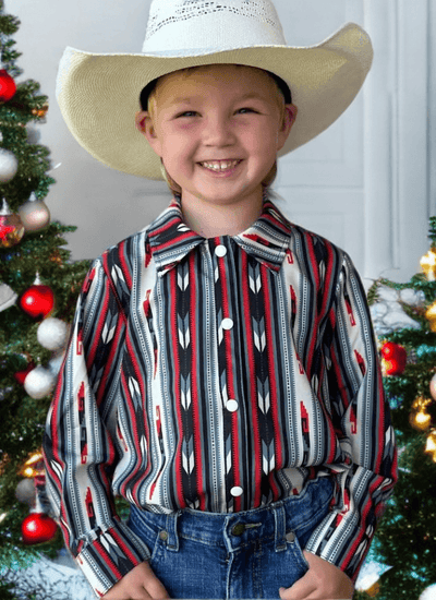 Western Roots Kids Long Sleeve Shirt - Aztec Elegance with Snap Fasteners