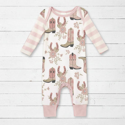 Western Cowgirl Boots Baby Cotton Romper