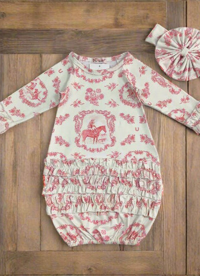 Western Waverly Baby Gown with Matching Headband