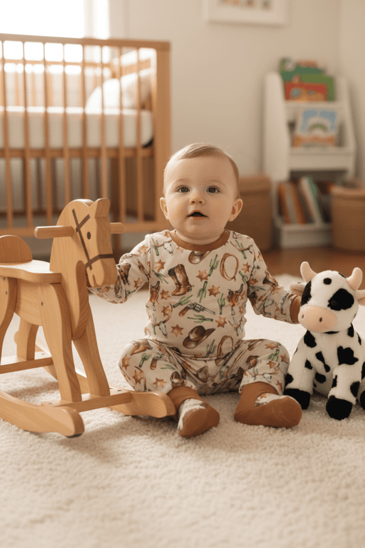 Baby playing with toys in a nursery