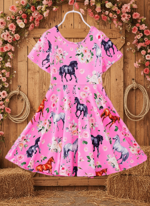 Sweet Girls Western Pony Graphic Dress