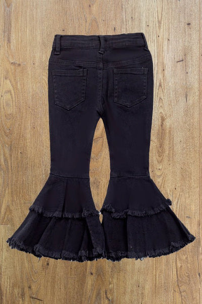 Kids' Black Denim Flare Jeans – Western Bell Bottoms with Adjustable Waist