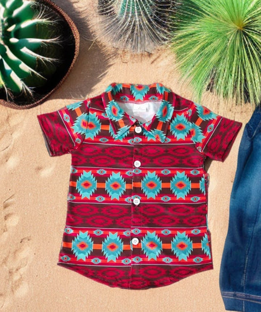 Western Wine Turquoise Short-Sleeved Aztec Shirt image 0