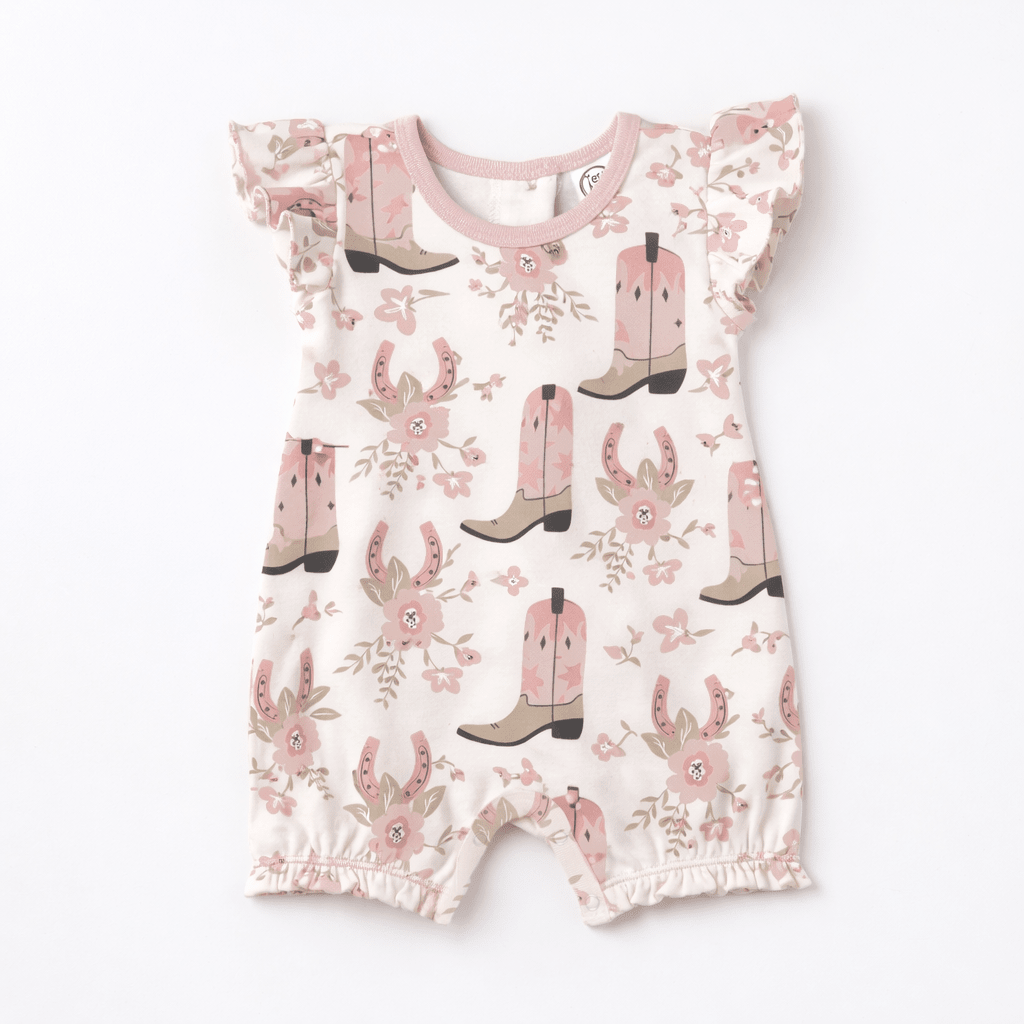 Pink Cowgirl Boots Baby Cotton Bubble Romper