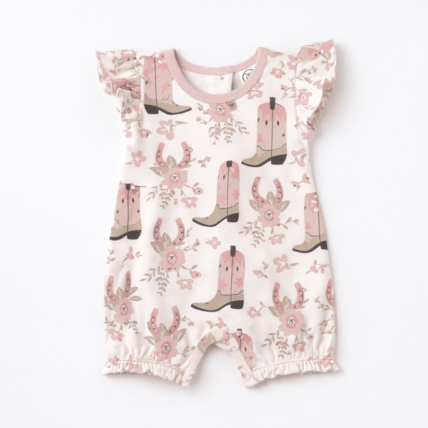 Pink Cowgirl Boots Baby Cotton Bubble Romper