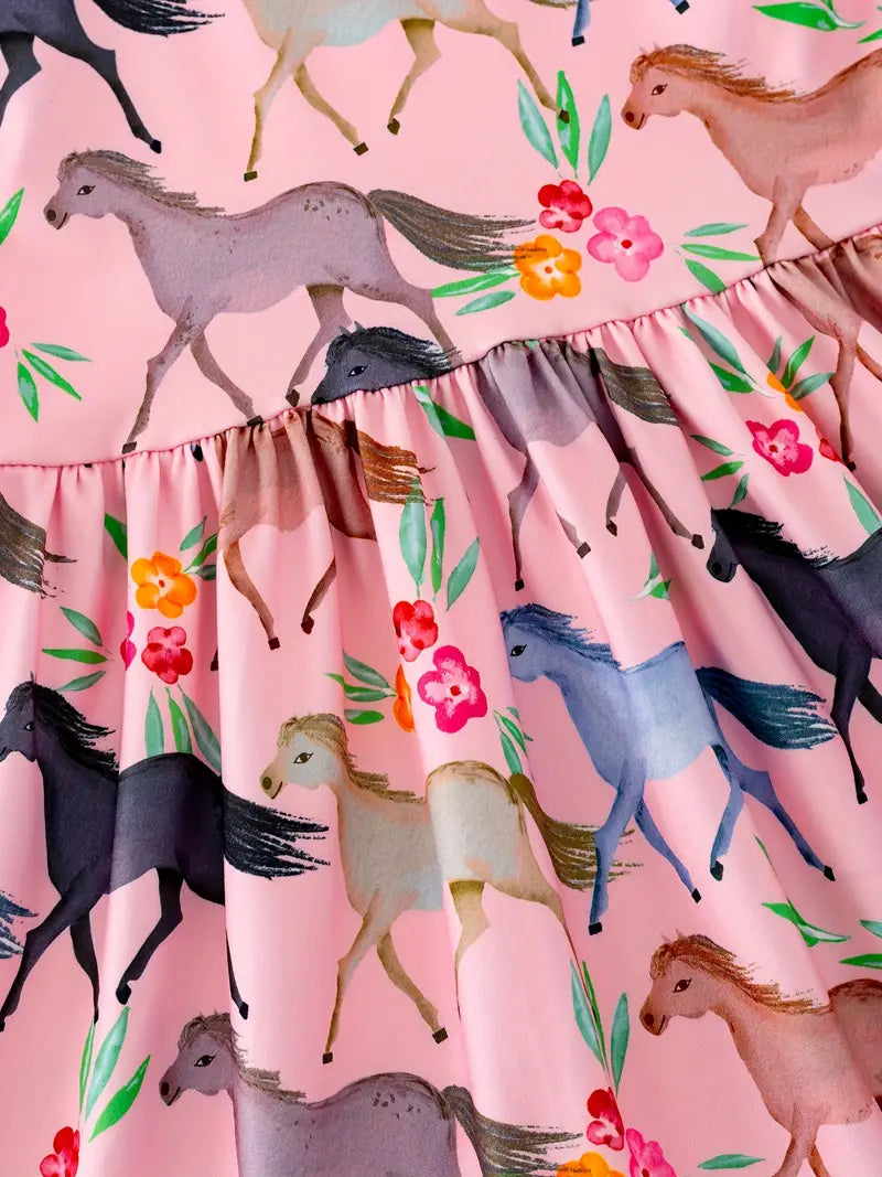 Floral Pony Print Dress with Frilly Sleeves image 2