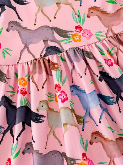 Floral Pony Print Dress with Frilly Sleeves image 2