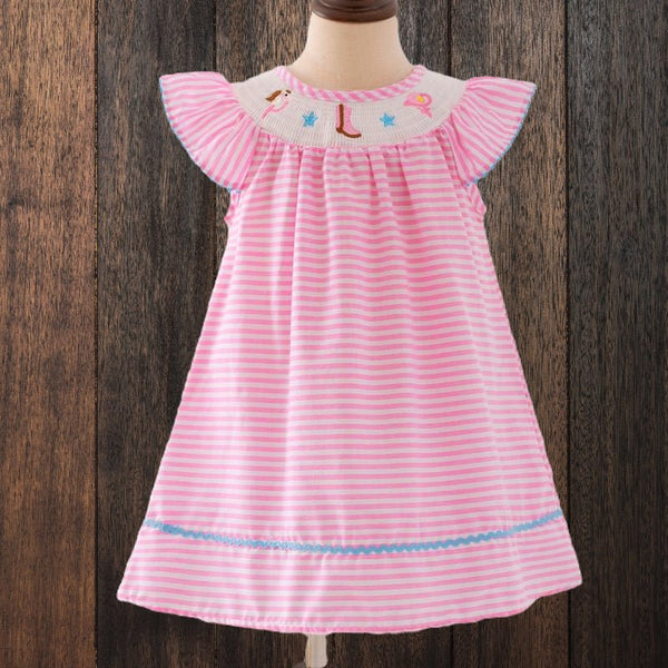 Adorable Gingham Smocked Dress with Embroidery