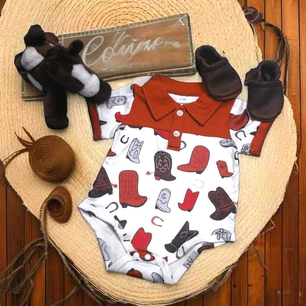 Little Buckaroo Boot Print Onesie - Western Baby Romper Whimsy Edition!