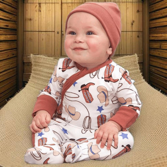 Baby Cowboy Yeehaw Bamboo Zipper Romper