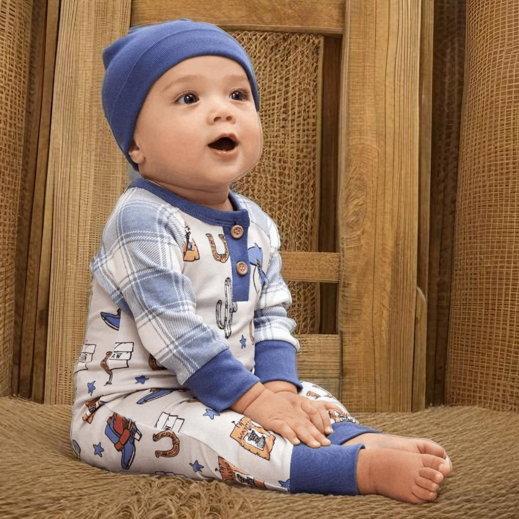 Baby Boy's Eco-Friendly Cowboy Western Bamboo Pajama Set - Hypoallergenic Western Baby Clothes Outfit