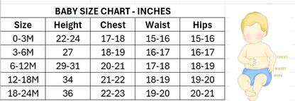 Size chart for patriotic baby outfit set