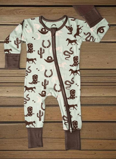 Giddyup Western Bamboo Baby Romper: Soft Cowboy Baby Sleepwear with Zipper for Little Wranglers