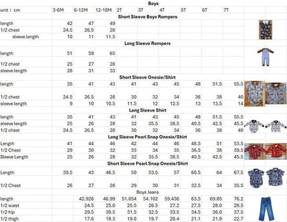 Cowboy polo shirt sizing chart for kids