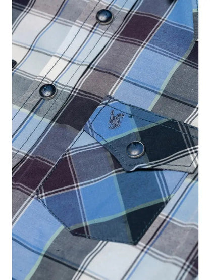 Close-up of blue and white plaid fabric pattern