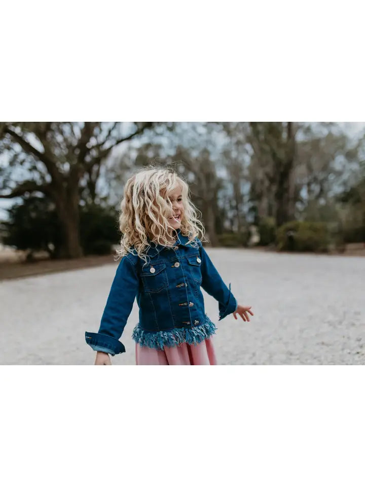Girls Dark Denim Fringe Delight Jacket - Outerwear image 0