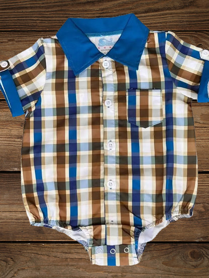 Little Wrangler" Blue Plaid Snap-Up Onesie & Shirt image 3