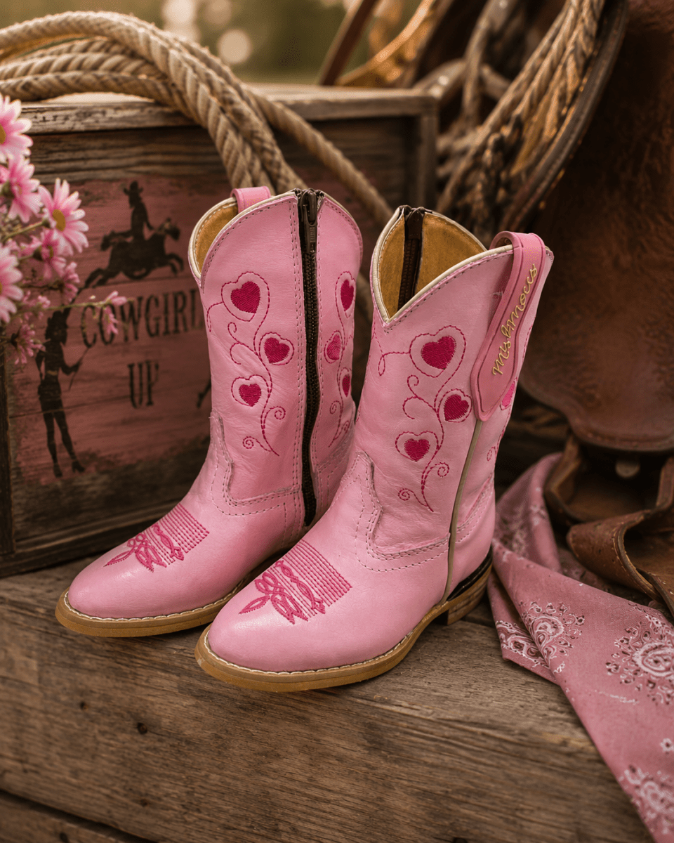 Pink Hearts Cowgirl Boots for Kids