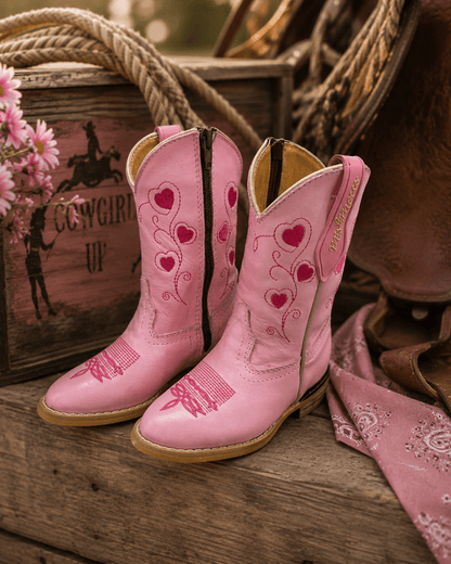 Pink Hearts Cowgirl Boots for Kids