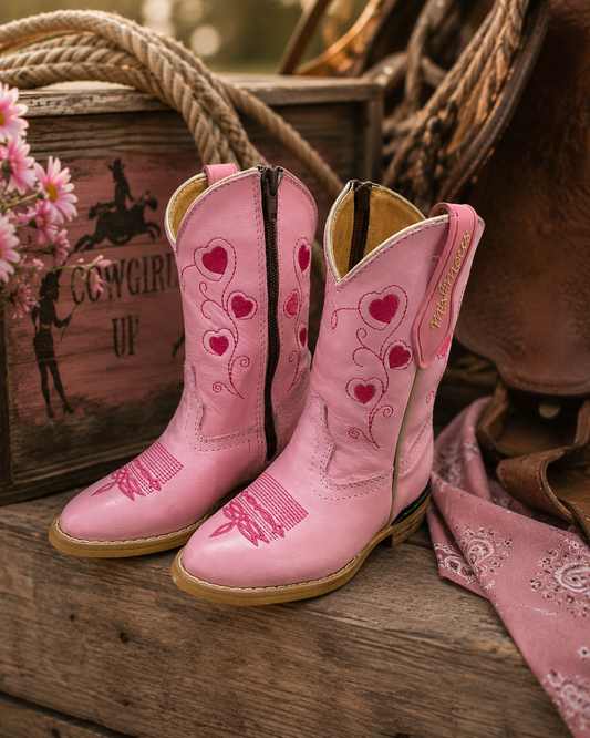 Pink Hearts Cowgirl Boots for Kids