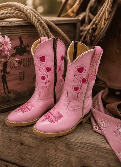 Pink Hearts Cowgirl Boots for Kids