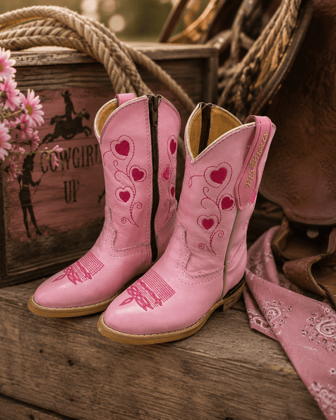 Pink Hearts Cowgirl Boots for Kids