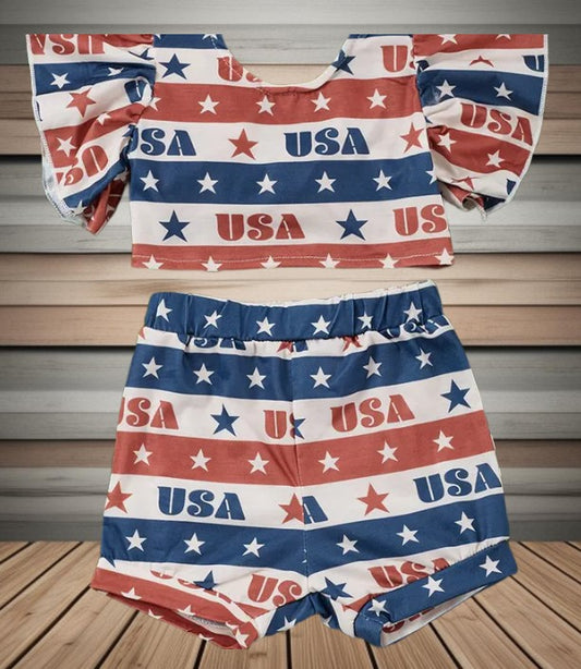 Patriotic USA Print Two-Piece Baby Short Set image 0