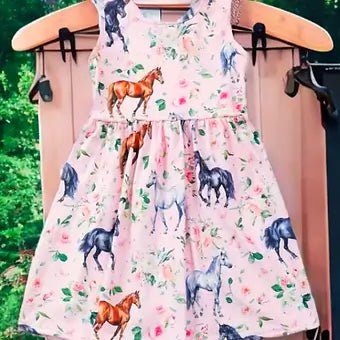 Charming Pony Print Sleeveless Cowgirl Dress for Little Western-Themed Girls